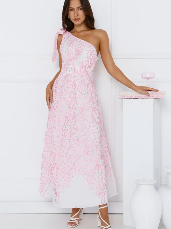 Hello Molly Dresses & Skirts - One-Shoulder Pink Patterned Midi Dress